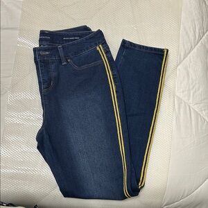 Charter Club Dark Blue Bristol Skinny Ankle Jeans with Yellow/Gold Stripe